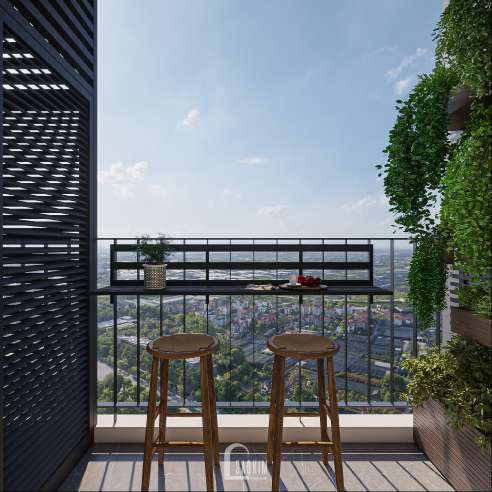 Thiết kế nội thất khu vực loggia phong cách Mid-century  tại chung cư Khai Sơn City